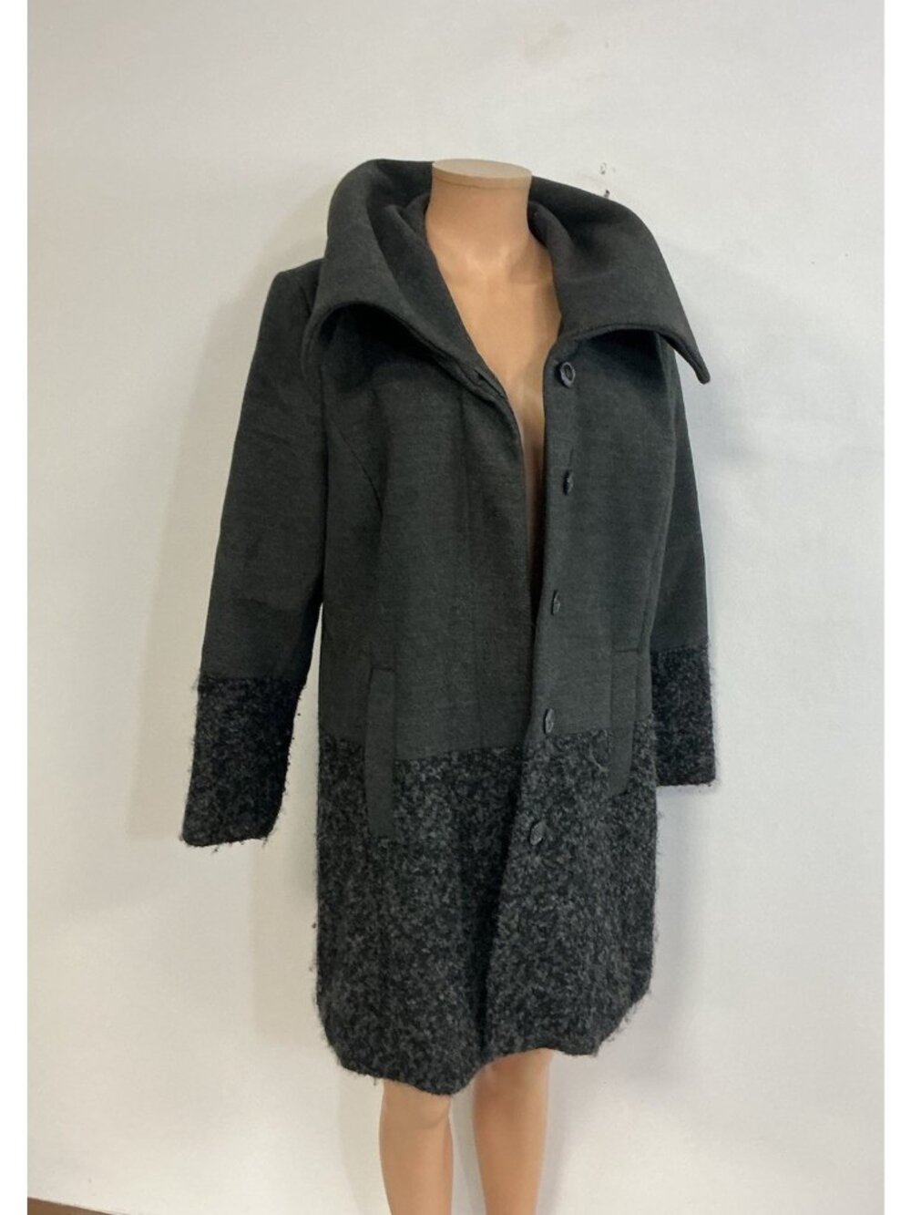 Gray Wool Coat Jacket Funnel Collar Womens Medium